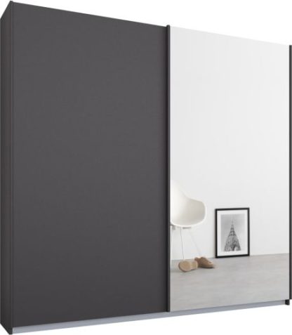 034587691e28e9e6abdc05ac0129f84b596b8b32508f29a580122242cf88448b-2.jpg An Image of Malix 2 door 181cm Sliding Wardrobe, Graphite Grey frame,Matt Graphite Grey & Mirror doors , Premium Interior