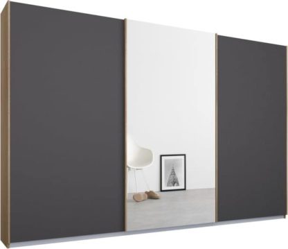0cbc6ab4d2bfba821bbda30352e400ff7cfa4c92ae0cf52f37990e975bd18fcd.jpg An Image of Malix 3 door 270cm Sliding Wardrobe, Oak frame,Matt Graphite Grey & Mirror doors, Standard Interior