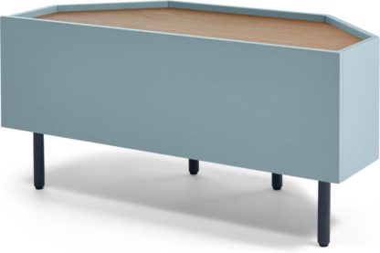 1496d5a66d333576effea5e6cce9a3494d59af74792b27668b8a00c650633a7b.jpg An Image of MADE Essentials Mino Corner Media Unit, Oak and Blue