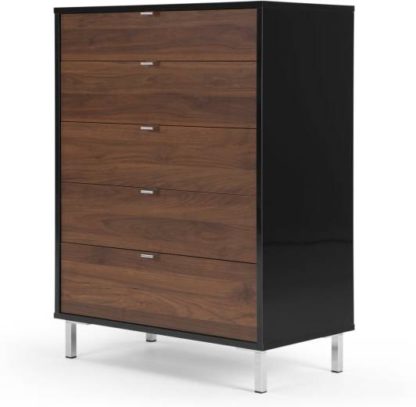 18a65bd660d8a10e27b636948718bc6d4dd6d04822fe528b3244c8c1154923cc.jpg An Image of Latymer Chest of Drawers, Walnut Effect and Black Gloss