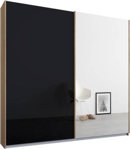 1aa20187b0f8c93fe0e3537d9ebc1751fd0df6e17fb5a7016effd2445140737f-1.jpg An Image of Malix 2 door 181cm Sliding Wardrobe, Oak frame,Basalt Grey Glass & Mirror doors , Classic Interior