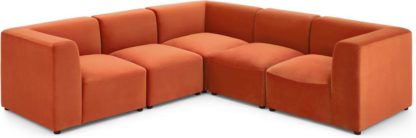 1b2e61b2dfe48aefd495a9501794eed417d5ff80fecca75037545bcf15e07e72.jpg An Image of Juno 5 Seater Corner Sofa, Flame Orange Velvet
