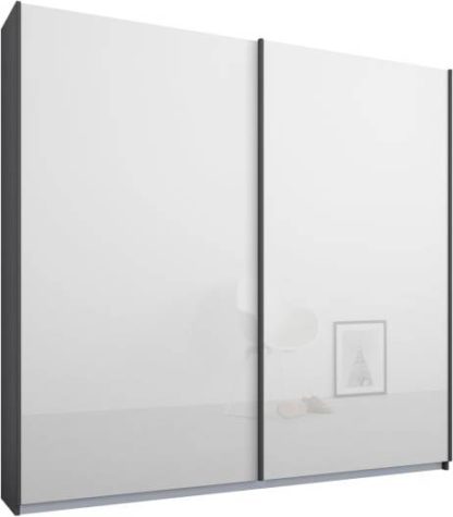 1e42a51b0483e222730ff23dc86a04d5ca98dd5570d82def1bfd585087d178ff-1.jpg An Image of Malix 2 door 181cm Sliding Wardrobe, Graphite Grey frame,White Glass doors , Classic Interior