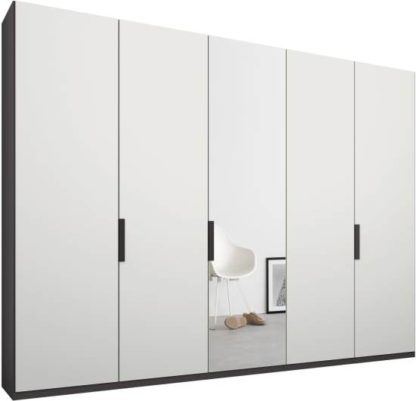 2085edc684604eb57b6796217b13ba43729186206c44146f1ecdf477194757a3.jpg An Image of Caren 5 door 250cm Hinged Wardrobe, Graphite Grey Frame, Matt White & Mirror Doors, Standard Interior