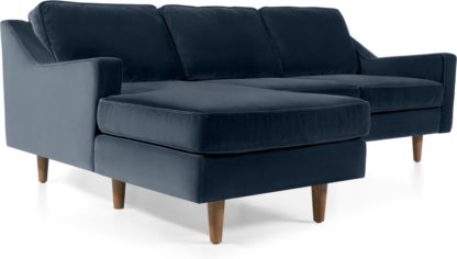 2937accd0f56078c0759f41dd8f42656508a46c060c4e451ada66298f6583bfd.jpg An Image of Dallas Left Hand Facing Chaise End Corner Sofa, Navy Cotton Velvet