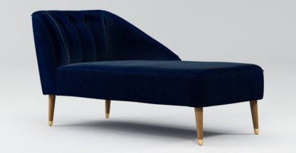 2d51c3dd44d3ec15768a10450d4dc37dc31404f4a949f1f5e4f7d6324a5b0476.jpg An Image of Custom MADE Margot Right Hand Facing Chaise, Dark Navy Cotton Velvet, Light Wood Brass Leg