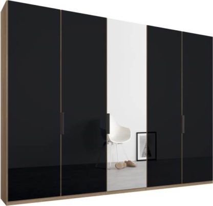 35bf6a7185e23a81637b5e4d886f71f8deab37095bb6a395e37515b84ebd14ec.jpg An Image of Caren 5 door 250cm Hinged Wardrobe, Oak Frame, Basalt Grey Glass & Mirror Doors, Standard Interior