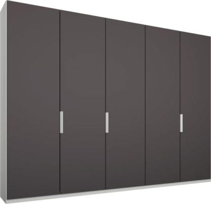 3959b50883289fccbc60297f066e53e803694b1d12286cdbb9630eed282b9d04-2.jpg An Image of Caren 5 door 250cm Hinged Wardrobe, White Frame, Matt Graphite Grey Doors, Premium Interior