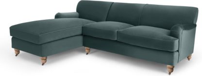 41d4ed7f1d8edc10eb39ddfec803728dcf6407d17092a63e33a06cdb5b2fa2da.jpg An Image of Orson Left Hand Facing Chaise End Corner Sofa, Marine Green Velvet
