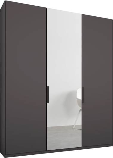 479faa0c708e2f46cbfc6bd60a2735f4e9e7d2b98594403ad1b4c2fc853627be-2.jpg An Image of Caren 3 door 150cm Hinged Wardrobe, Graphite Grey Frame, Matt Graphite Grey & Mirror Doors, Premium Interior