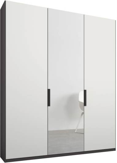 47dd506ed0f54bced4808d1c4779759644004bce22baacbf66307fa8e1028728-2.jpg An Image of Caren 3 door 150cm Hinged Wardrobe, Graphite Grey Frame, Matt White & Mirror Doors, Premium Interior