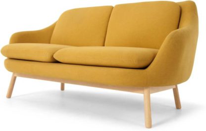 48b167a776b38eee2996d916c4c82be8a5ac370104913d362b21171fb2721815.jpg An Image of Oslo 2 Seater sofa, Yolk Yellow with Oak legs
