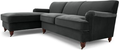 48c65446536a4fab074e972bf9b51e8874d89cfd2c5bb5833fea3ac00e7aa788.jpg An Image of Orson Left Hand Facing Chaise End Corner Sofa, Midnight Grey Velvet