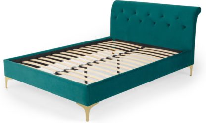 4a3662b2d68c5e216cb1842f5df6093637bd69c0297ab5fb5b01d375c91a9e56.jpg An Image of Linnell King Size Bed, Seafoam Blue Velvet & Brass