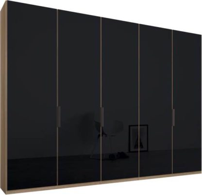 55eda1bcec16e3d1414c38180286654bf553c81906cf5a278d0f881e4c1d5781.jpg An Image of Caren 5 door 250cm Hinged Wardrobe, Oak Frame, Basalt Grey Glass Doors, Standard Interior