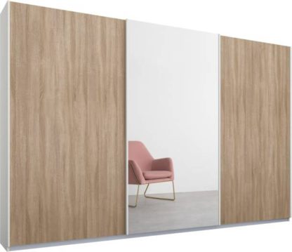56ff1472062f0051d711bc9c171925cc300c1086899449a6a902294f1d87ea7e.jpg An Image of Malix 3 door 270cm Sliding Wardrobe, White frame,Oak & Mirror doors, Standard Interior
