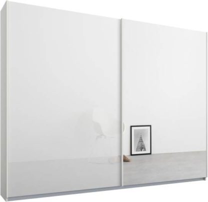 5712a849d14c745a0ec54950819c800070f54dec704e0dd34e8d5aa56b77524f-1.jpg An Image of Malix 2 door 225cm Sliding Wardrobe, White frame,White Glass & Mirror doors , Classic Interior