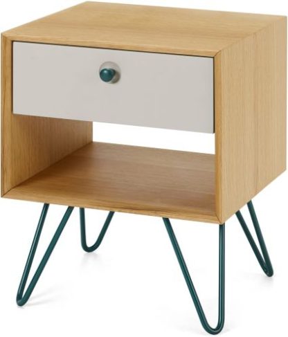 58640563c3c3f8265af7ba6fc3dfda978180203b58fee2e9448a6ff5e6377ad4.jpg An Image of Dotty Bedside Table, Oak & Grey