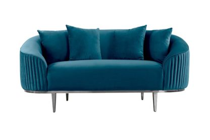 5c9486001a5173eb29f7fa09bd450da907382c5d9081538760212726eeda390a.jpg An Image of Ella Two Seat Sofa - Peacock - Polished chrome base