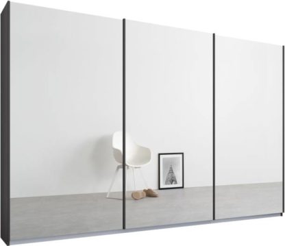 5fae59307bae2e834a88a106c962ec646a94fca6dfa41f70abda272cbbcad24f-2.jpg An Image of Malix 3 door 270cm Sliding Wardrobe, Graphite Grey frame,Mirror doors , Premium Interior