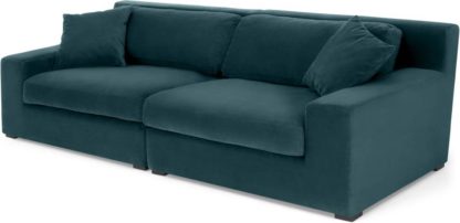 68b85b5cb9190bce45297f05658bd8dff5655d00c882d32eba376c663b28c10f.jpg An Image of Delaney 3 Seater Sofa, Lagoon Blue Velvet