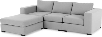 6fcd4c8754313d08cc668e95e7d7faec400d11f15b0ccbb26088f94dd241a9f9.jpg An Image of Mortimer 4 Seater Modular Corner Sofa, Chalk Grey Cotton