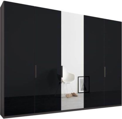 7632e1111d191d8b3e4c214dd050d92a60c882251256f2f18061bd6b776947ab-1.jpg An Image of Caren 5 door 250cm Hinged Wardrobe, Graphite Grey Frame, Basalt Grey Glass & Mirror Doors, Classic Interior