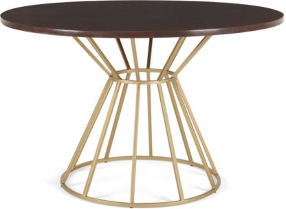 7899685d1d0cf9d6c25ff72b2fefafffe8106d204a8193f9da6c6341d31c95e5.jpg An Image of Khalida 4 Seat Round Dining Table, Dark Mango Wood and Brass