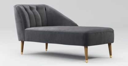 78ac965a4a2035f1419320b977133a1f5f87fccefb00388f45c28b8d164cb0bc.jpg An Image of Custom MADE Margot Right Hand Facing Chaise, Pewter Grey Velvet, Light Wood Brass Leg