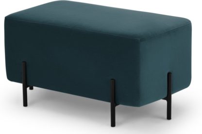 7f0d4491a0ae53fd14c02ecca18f337a36cd98bf700521cbadb6f807f56703ea.jpg An Image of Eda Rectangle Footstool, Steel Blue with Black metal legs