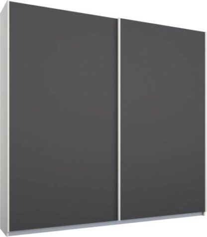 8351f9436543a3585d459c5de639b6b27bbb86486dc4ed6f2163c07b0343b57a.jpg An Image of Malix 2 door 181cm Sliding Wardrobe, White frame,Matt Graphite Grey doors, Standard Interior