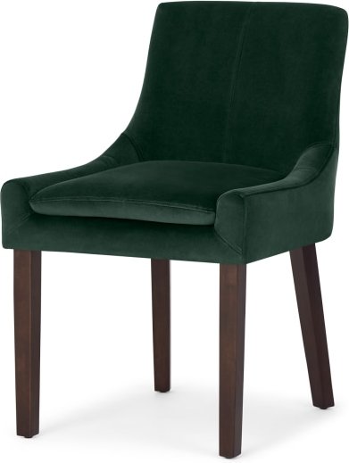 853298cbf76571d721d214532dfdecc2b0c4a1b4d1bc65e7cd76ded85004469f.jpg An Image of Percy Scoop Back Chair, Pine Green Velvet and Dark Stain