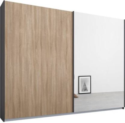 8589cca173107a317168e5a93b8975e26a70480f4701d18b0eeca671f500154a.jpg An Image of Malix 2 door 225cm Sliding Wardrobe, Graphite Grey frame,Oak & Mirror doors, Standard Interior