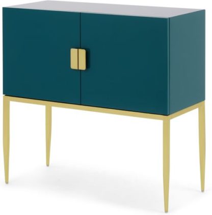 85bd37e4cec6017e2bad95f6fe5962b620fa7576ee145dddf52ef018afd67e0b.jpg An Image of Imma Sideboard, High Gloss Teal and Brass