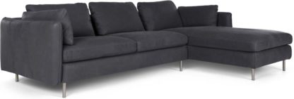 8f05408f3659d1afbec0e64f0bed65acbe9636cbf239474bfa27e6773cde1344.jpg An Image of Vento 3 Seater Right Hand Facing Chaise End Corner Sofa, Grey Leather