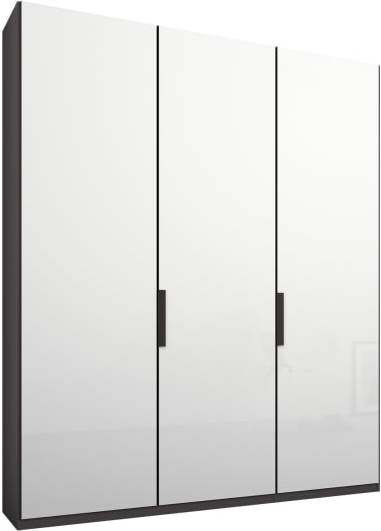 a2aac48fa20a7400445bf8a56dad7fe7f055c00eeec5a5bb109e9bbe2a302066.jpg An Image of Caren 3 door 150cm Hinged Wardrobe, Graphite Grey Frame, White Glass Doors, Standard Interior