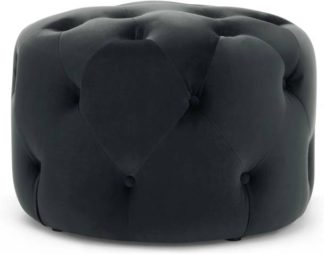 An Image of Hampton Small Round Pouffe, Velvet Midnight Grey