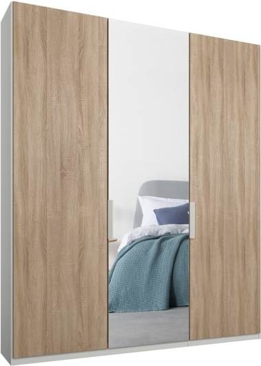 ab7642bc37fdd11b028ab59d08c147c94ed6caa5e326d3a7defc9ccfb6f794d9.jpg An Image of Caren 3 door 150cm Hinged Wardrobe, White Frame, Oak & Mirror Doors, Standard Interior