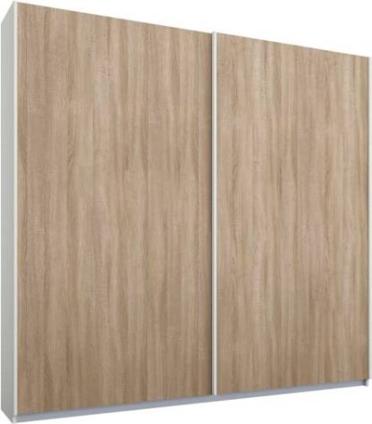 ac389efa5e0bb0cc62e7966044784728452085a2d912bb5fd6959e9de9c09e2c.jpg An Image of Malix 2 door 181cm Sliding Wardrobe, White frame,Oak doors, Standard Interior