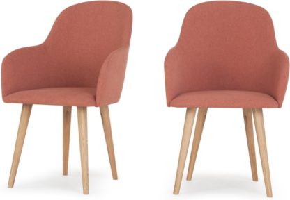 af0ccee959b76635bea8cf1d345b32bc3959607fc07e27729d4a2730934f9065.jpg An Image of Set of 2 Stig High Back Carver Dining Chairs, Dusk Pink and Oak