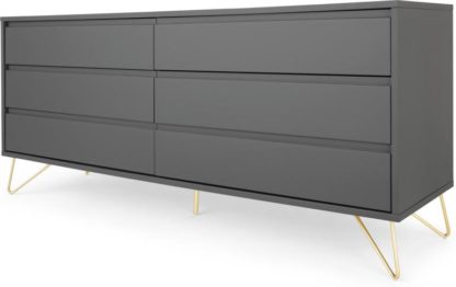 afdc29d9574defd22262a471cadde9958d2713584c5cafe6d877342d3f759282.jpg An Image of Elona Wide Chest Of Drawers, Charcoal and Brass
