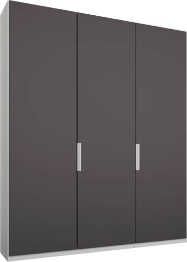 b540a91d9f65649c9905c79d273c3b616c882f1e03523683fd34587d7297eda3.jpg An Image of Caren 3 door 150cm Hinged Wardrobe, White Frame, Matt Graphite Grey Doors, Standard Interior