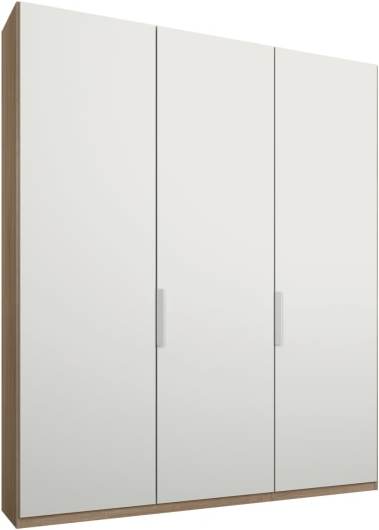 bcffcd11e0cbf30a77fb1b7e838ba68fdaff0577bc2a414cf4a59b35df3d32ee.jpg An Image of Caren 3 door 150cm Hinged Wardrobe, Oak Frame, Matt White Doors, Standard Interior