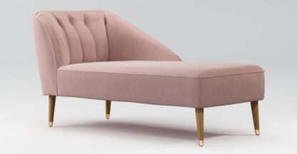 bd17ab9cac9ce2ee0e8b721c62d0226ac5856f939569c90b18e2a26e2e8971ad.jpg An Image of Custom MADE Margot Right Hand Facing Chaise, Pink Cotton Velvet, Light Wood Copper Leg