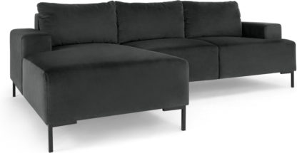 bea92aebe1c1fde0a164cf082c2e6e4f0c0f42fb506c727b80cfc0459d0ef951.jpg An Image of Frederik 3 Seater Left Hand Facing Compact Corner Chaise End Sofa, Midnight Grey Velvet