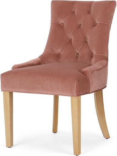cf6b0ba7595d1bbdd307dd0246d1e90ef359ee154c715e4378bf00807303224a.jpg An Image of Flynn Scoop Back Chair, Blush Pink Velvet and Birch