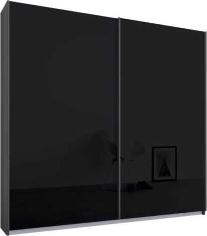cfacb0730bea7e7b86ec499c9fc49d4c765ee5e8ae5d13534cd18093aa67af08-2.jpg An Image of Malix 2 door 181cm Sliding Wardrobe, Graphite Grey frame,Basalt Grey Glass doors , Premium Interior