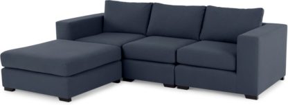 d42711cb133ec05038361a013ac863d77a4ad57793580a1634d2ba29253f5c73.jpg An Image of Mortimer 4 Seater Modular Corner Sofa, Deep Blue Cotton