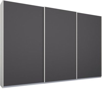 d88c2205358ab93865afb9519d26ba5f082ed904026f5f4c106883f9b6acf3fe.jpg An Image of Malix 3 door 270cm Sliding Wardrobe, White frame,Matt Graphite Grey doors, Standard Interior