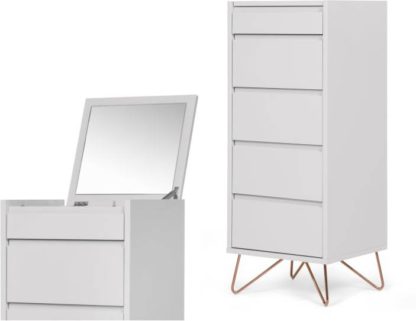d99cd75cf414986e9bfdb051cb942c1090c47cf7a903c708cdab18efdd99a055.jpg An Image of Elona vanity chest of drawers, grey and copper